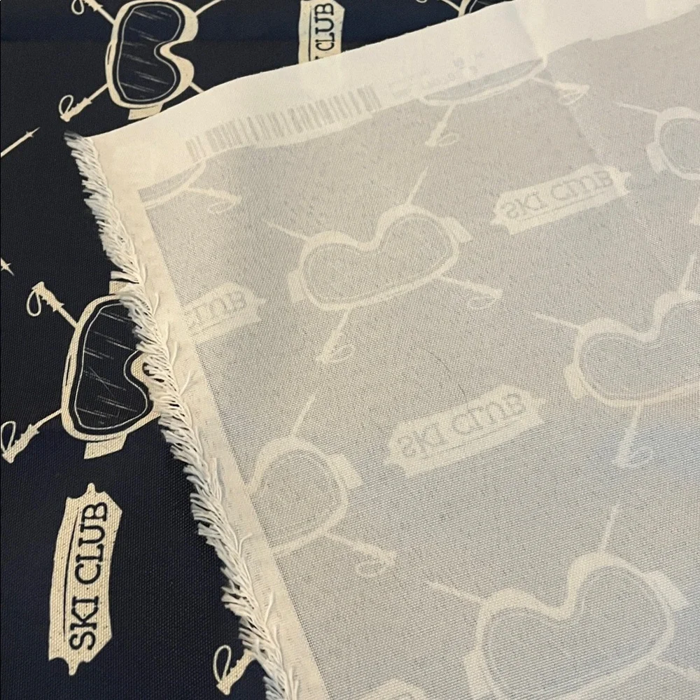 SKI CLUB Skiing Poles Goggles Upholstery Decorator Fabric Blue Gray 3 Yd x 58